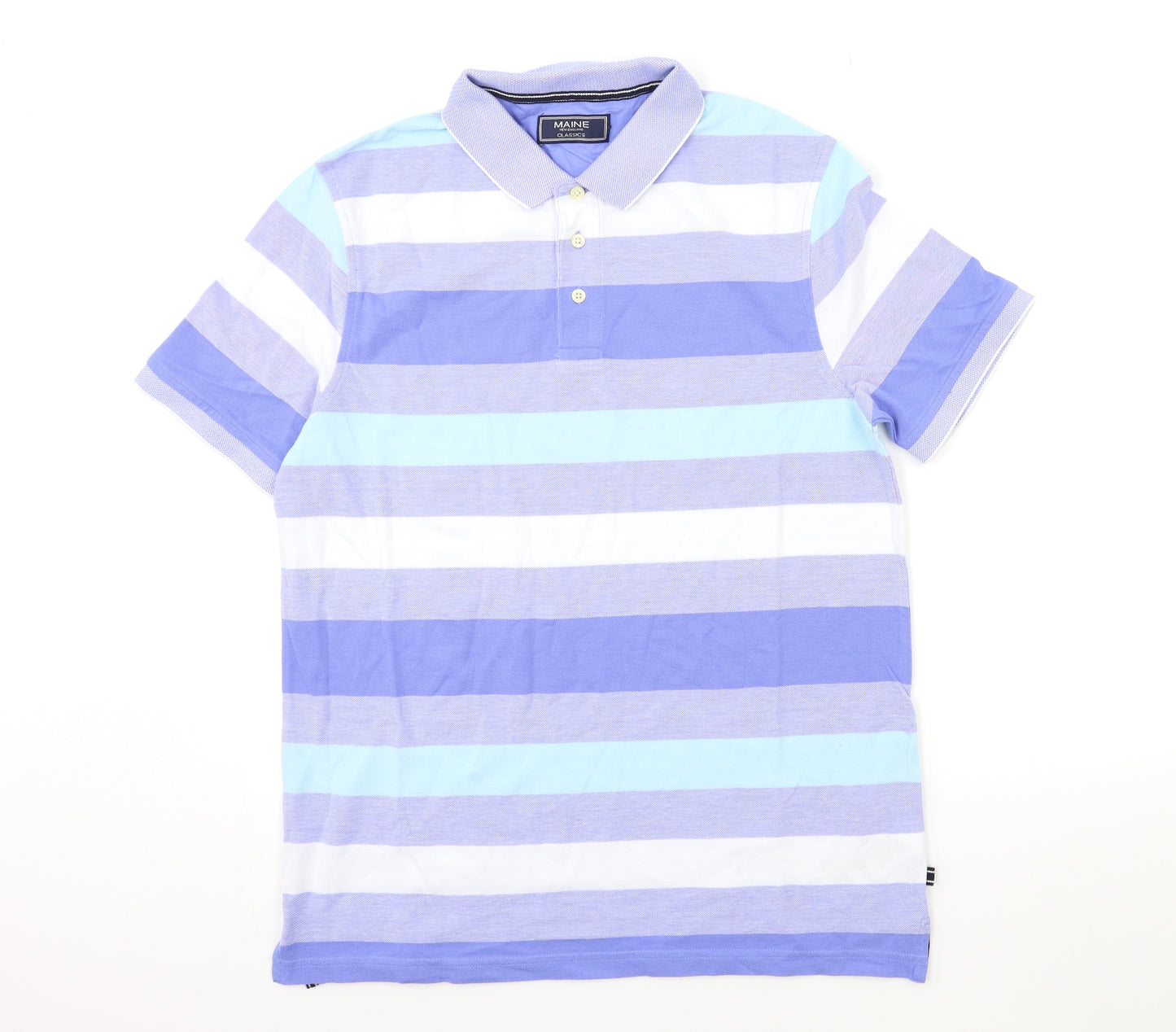 Maine Mens Purple Striped   Polo Size M