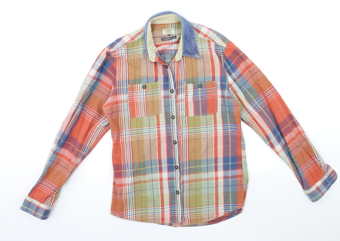 NEXT Mens Orange Check   Button-Up Size M