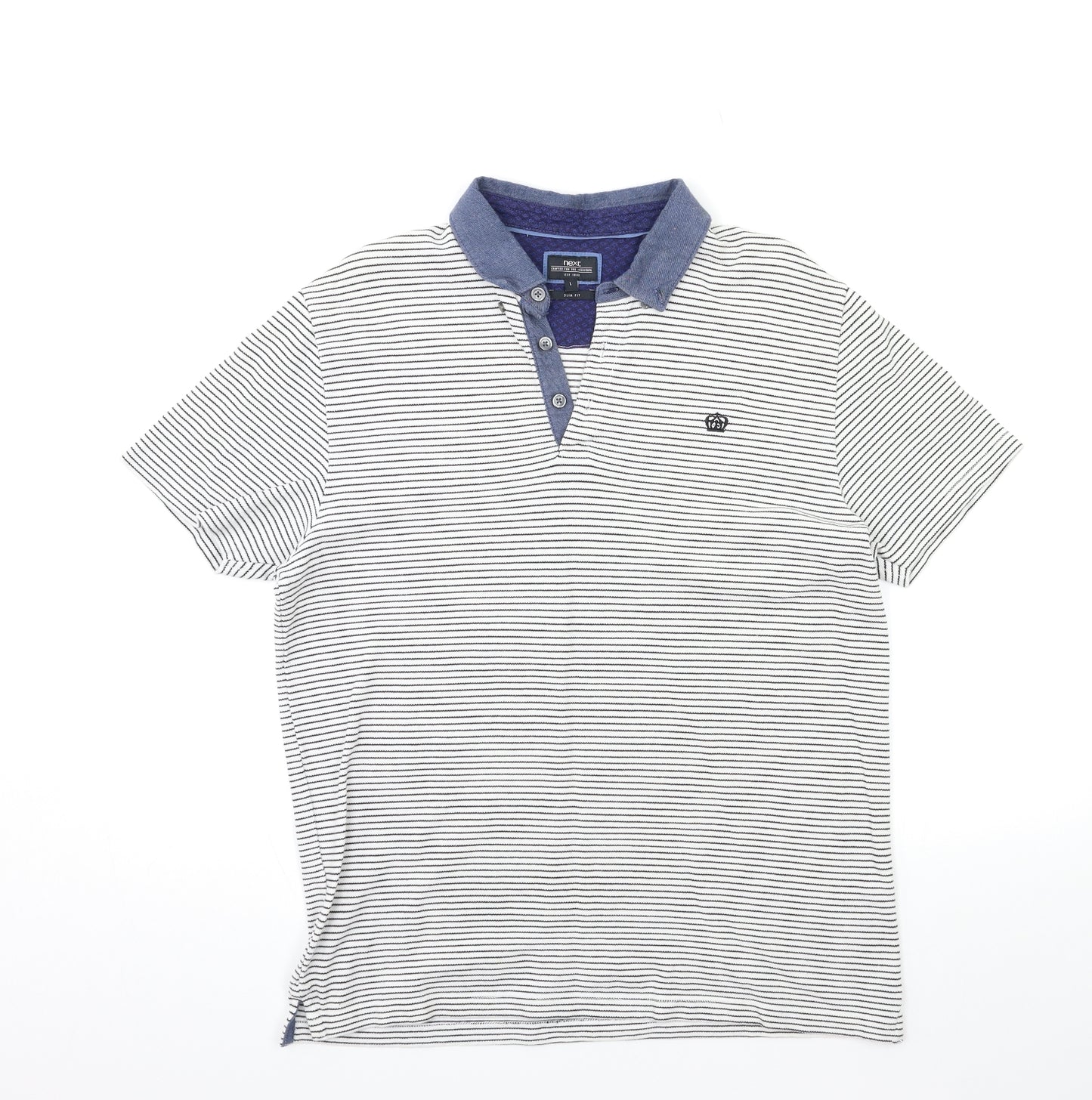 NEXT Mens White Striped   Polo Size L