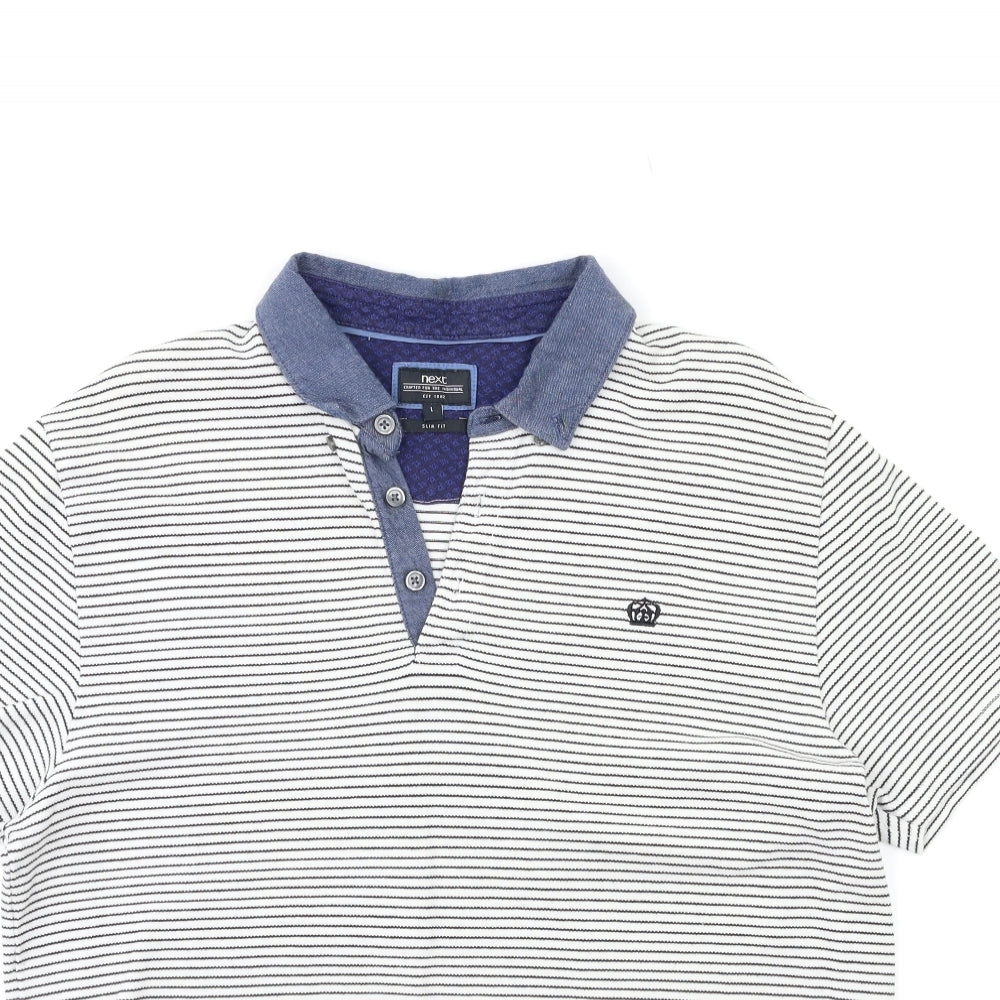 NEXT Mens White Striped   Polo Size L