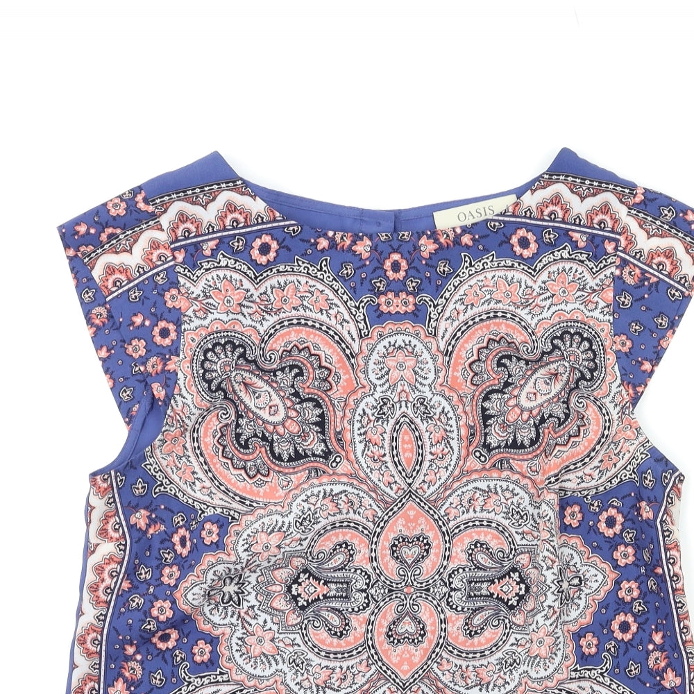 Oasis Womens Blue Paisley  Basic Blouse Size 8