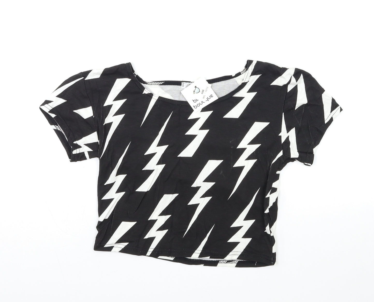 birdy's boutique Womens Black Geometric  Basic T-Shirt Size 10