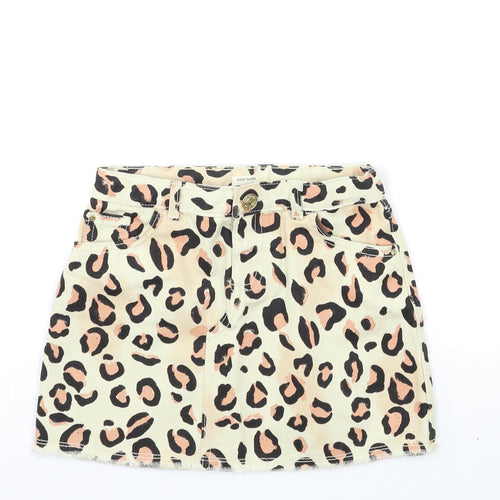 River Island Girls Beige Animal Print Denim Mini Skirt Size 4-5 Years