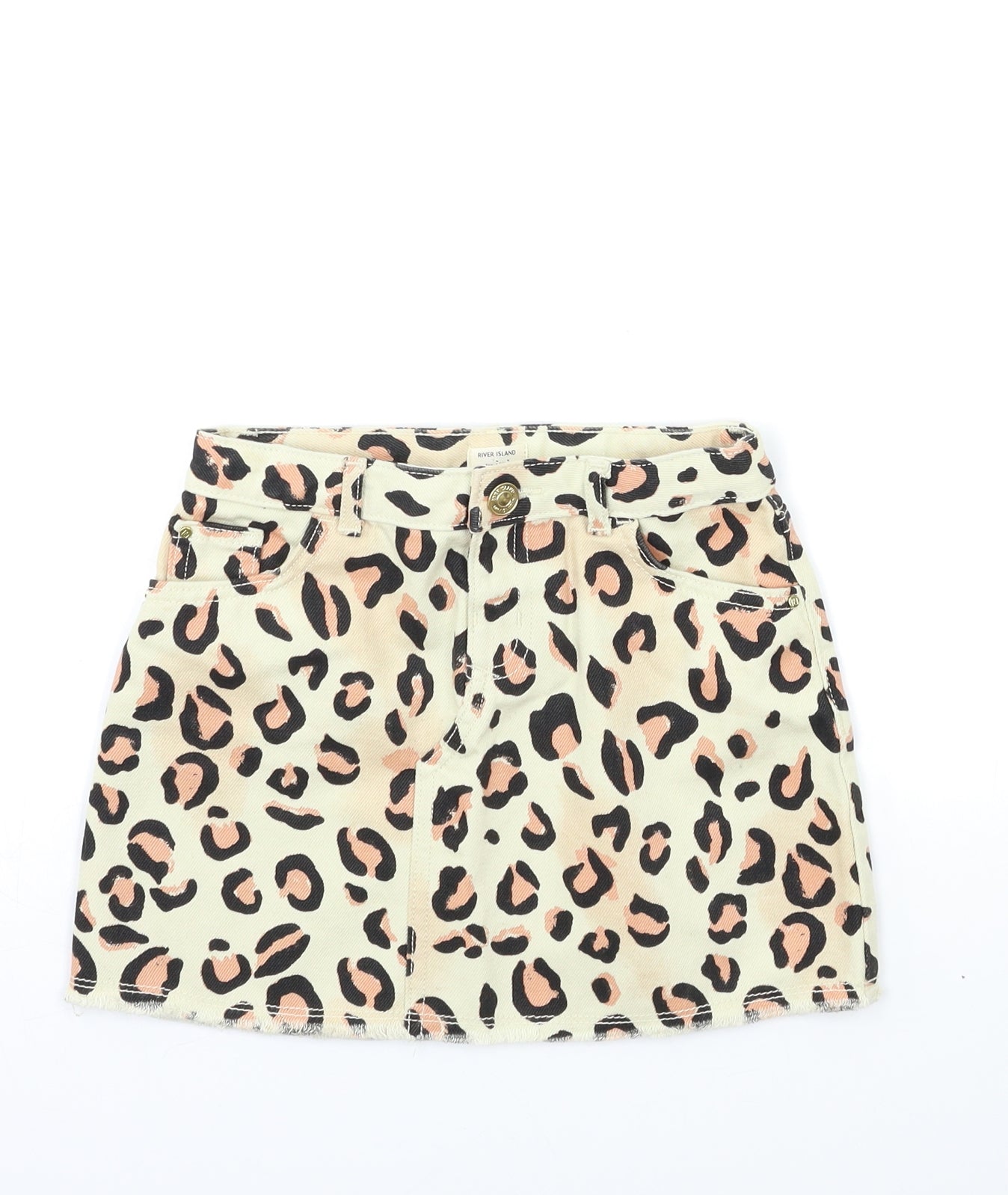 River Island Girls Beige Animal Print Denim Mini Skirt Size 4-5 Years