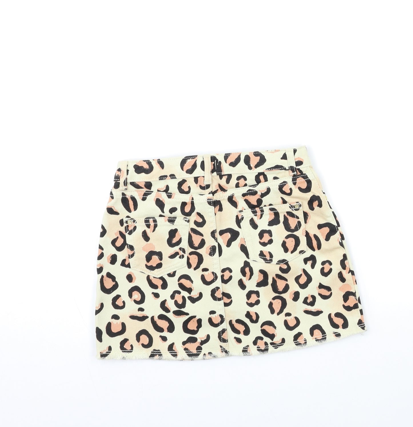 River Island Girls Beige Animal Print Denim Mini Skirt Size 4-5 Years