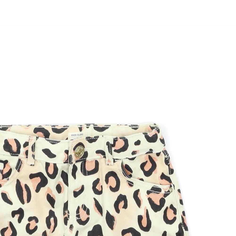 River Island Girls Beige Animal Print Denim Mini Skirt Size 4-5 Years