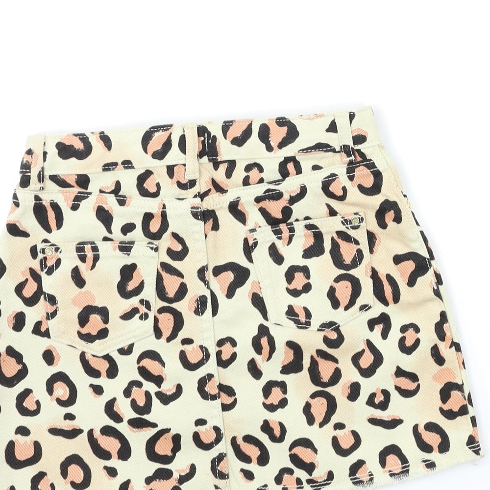 River Island Girls Beige Animal Print Denim Mini Skirt Size 4-5 Years