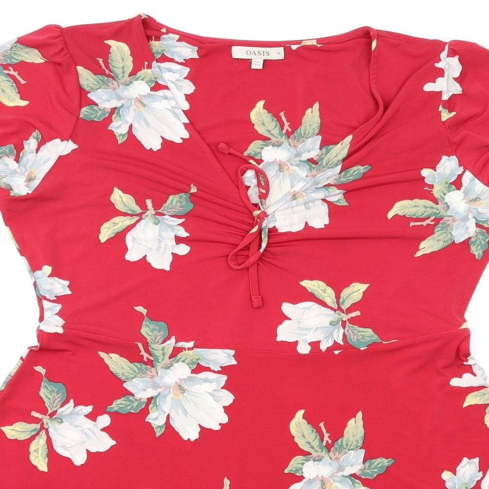 Oasis Womens Red Floral  Fit & Flare  Size XL