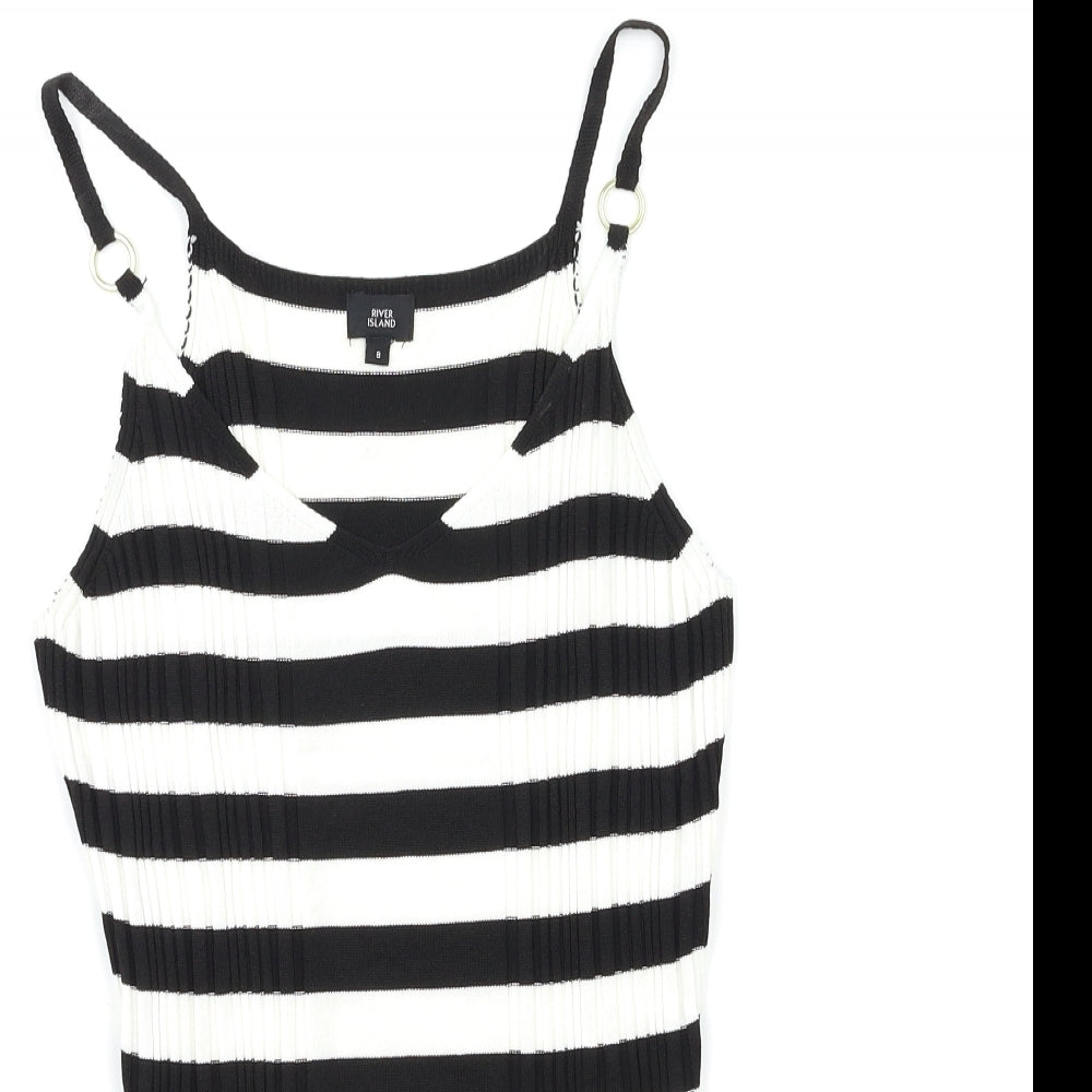 River Island Womens White Striped  Basic Tank Size 8