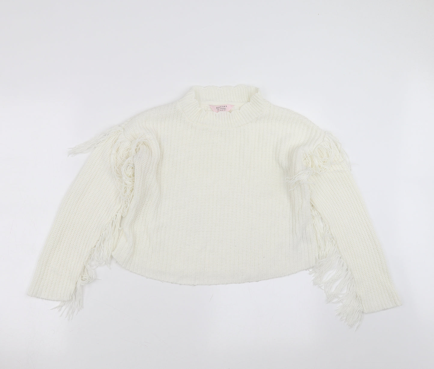 Miss Selfridge Womens White   Pullover Jumper Size 6  - fringe detail