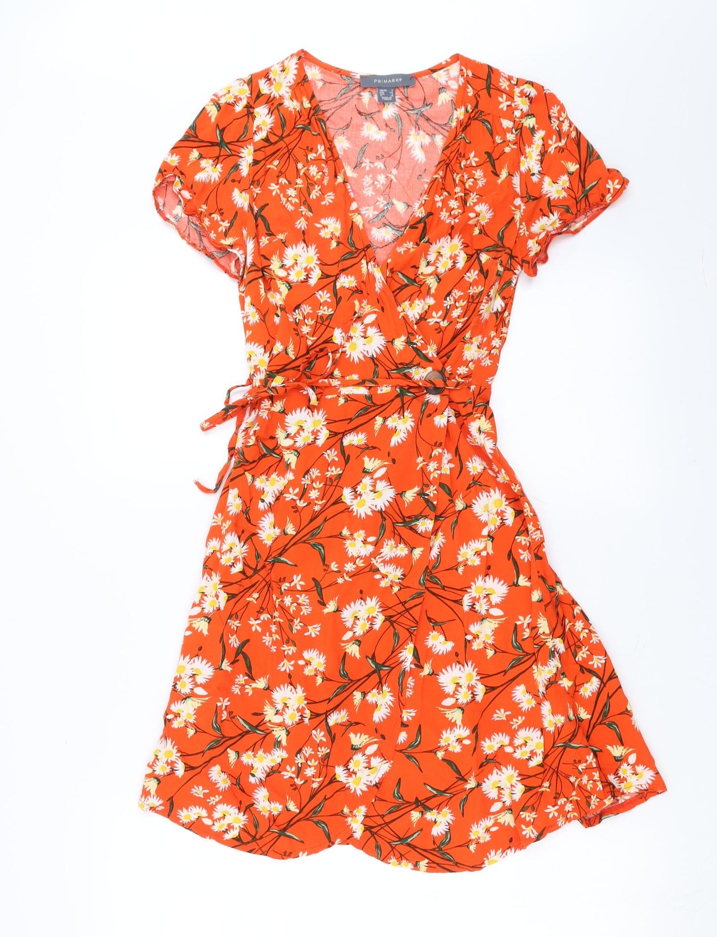 Primark Womens Orange Floral  Wrap Dress  Size 6
