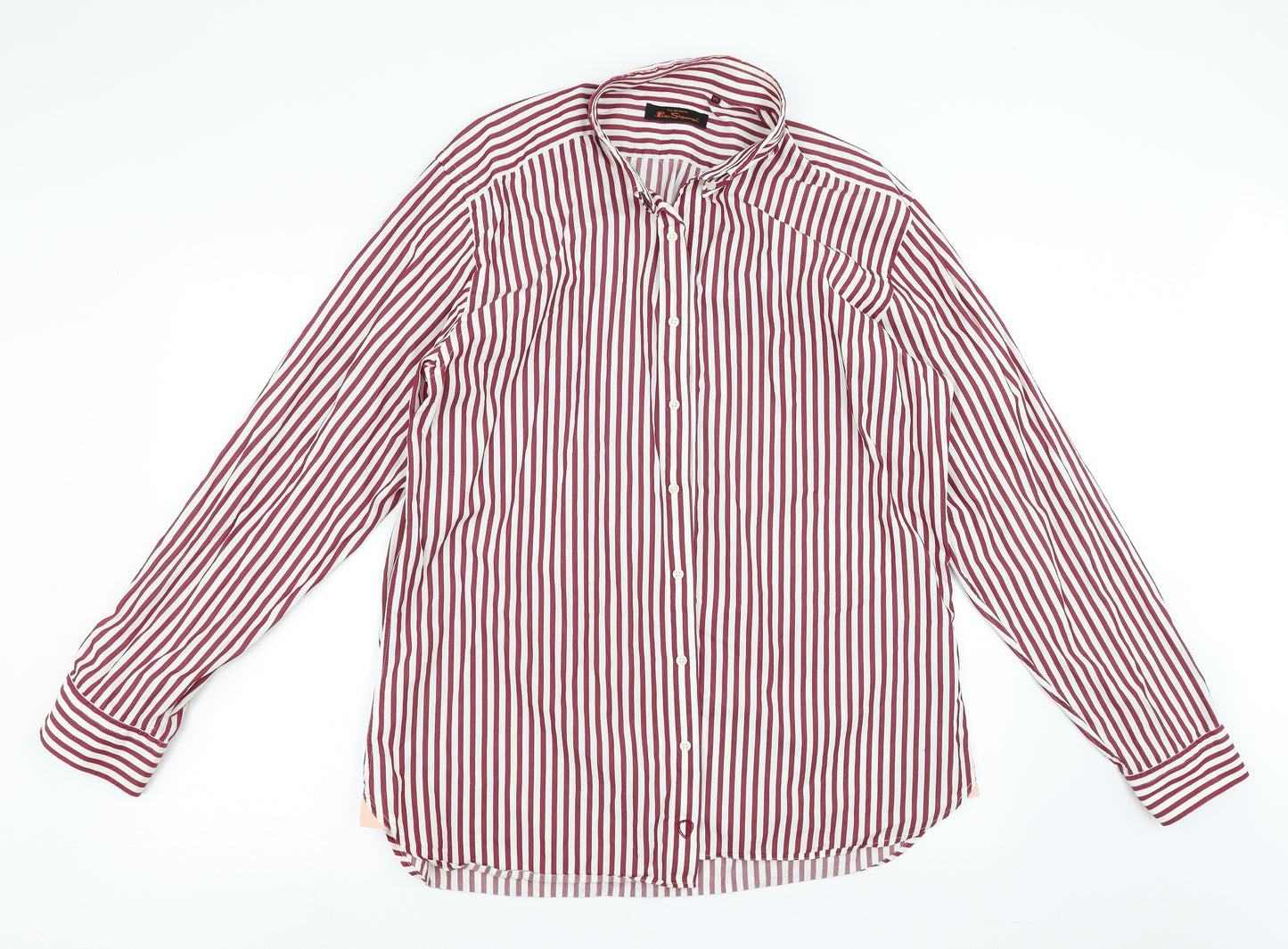 Ben Sherman Mens Purple Striped   Dress Shirt Size 17.5