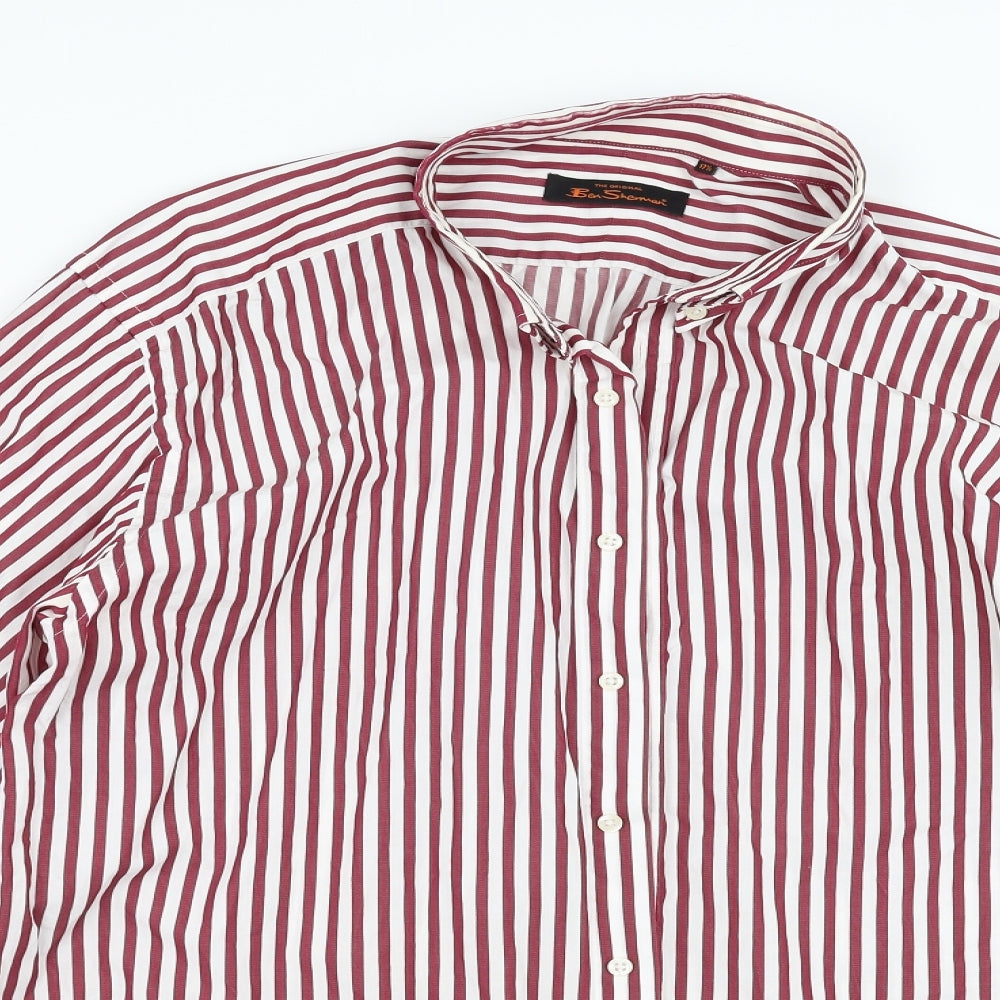Ben Sherman Mens Purple Striped   Dress Shirt Size 17.5