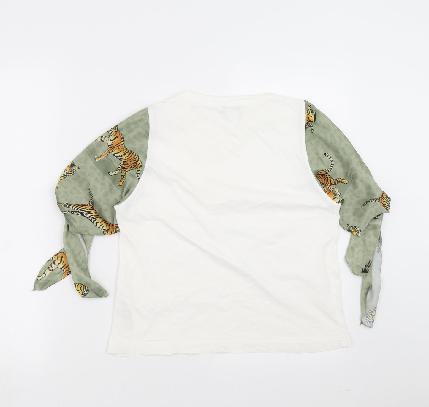 Zara Womens White   Basic T-Shirt Size S  - tiger print sleeves