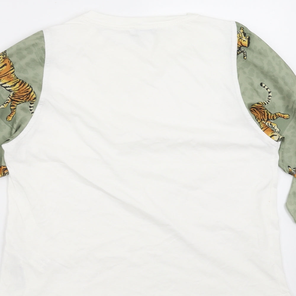 Zara Womens White   Basic T-Shirt Size S  - tiger print sleeves