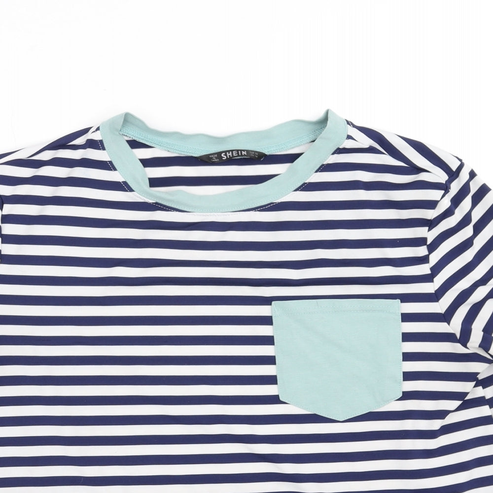 SheIn Womens Blue Striped  Basic T-Shirt Size M