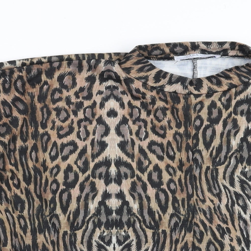 Zara Womens Brown Animal Print  Basic Blouse Size S