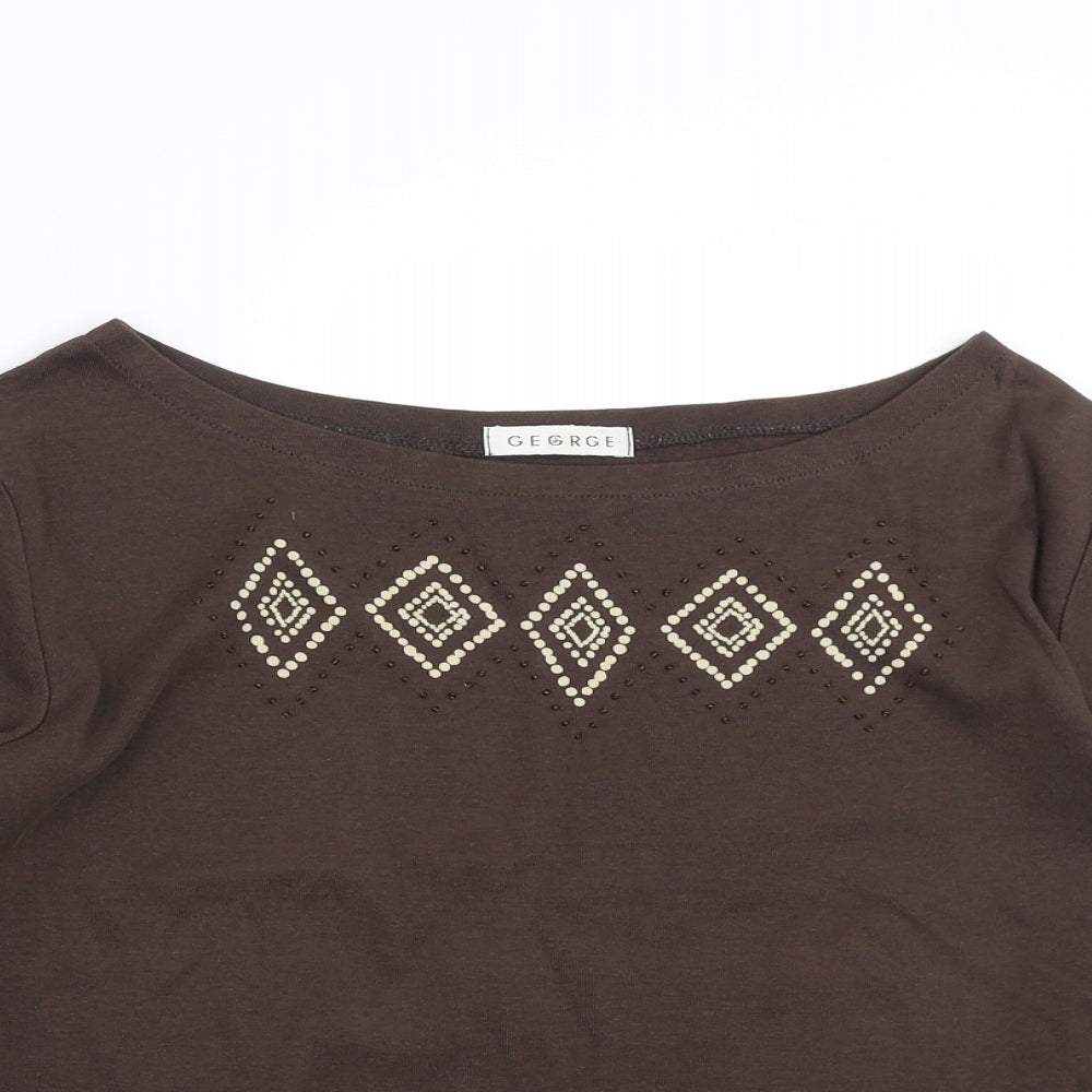 George Womens Brown Geometric  Basic T-Shirt Size 16  - beaded