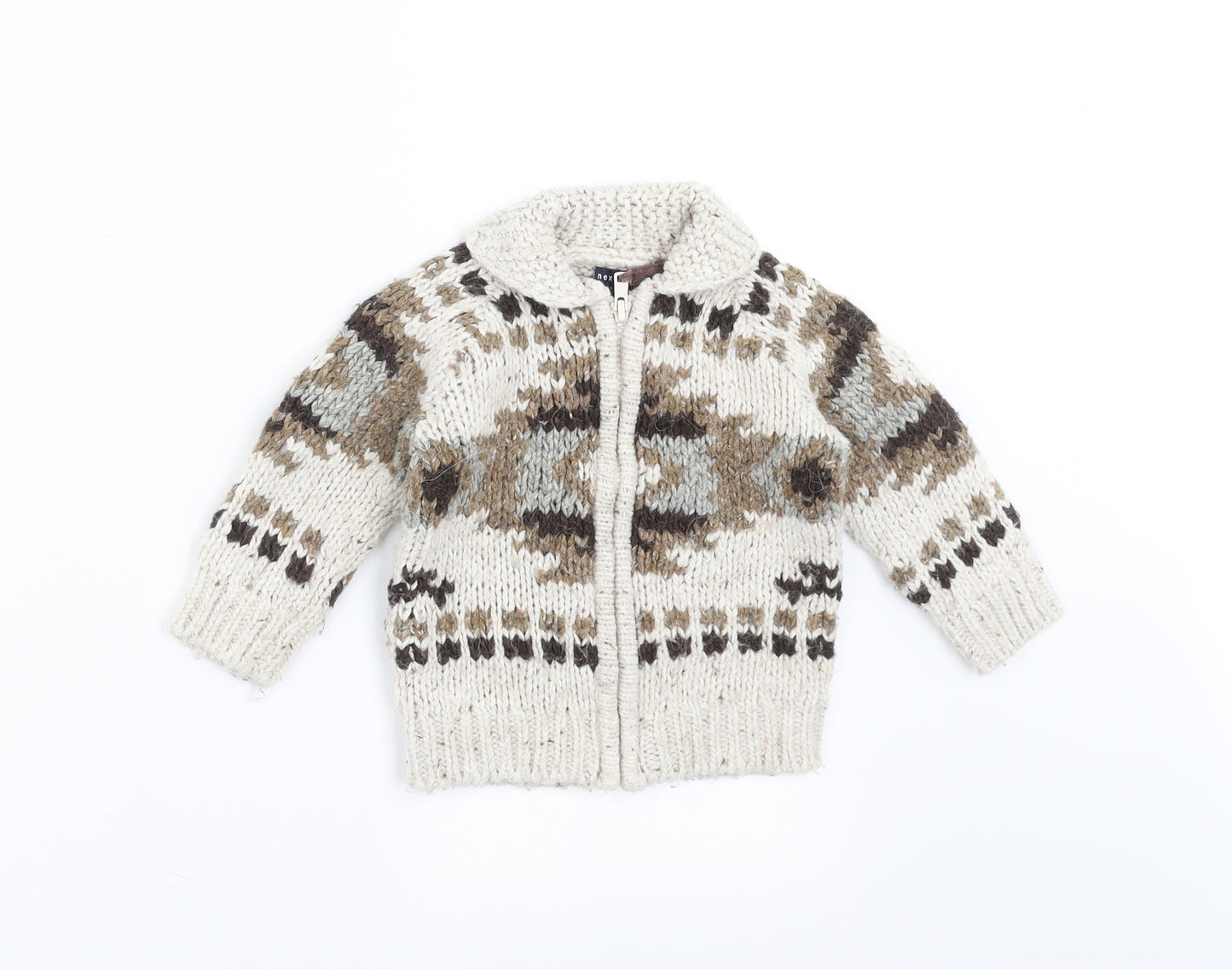 NEXT Boys Beige Geometric  Cardigan Jumper Size 9-12 Months