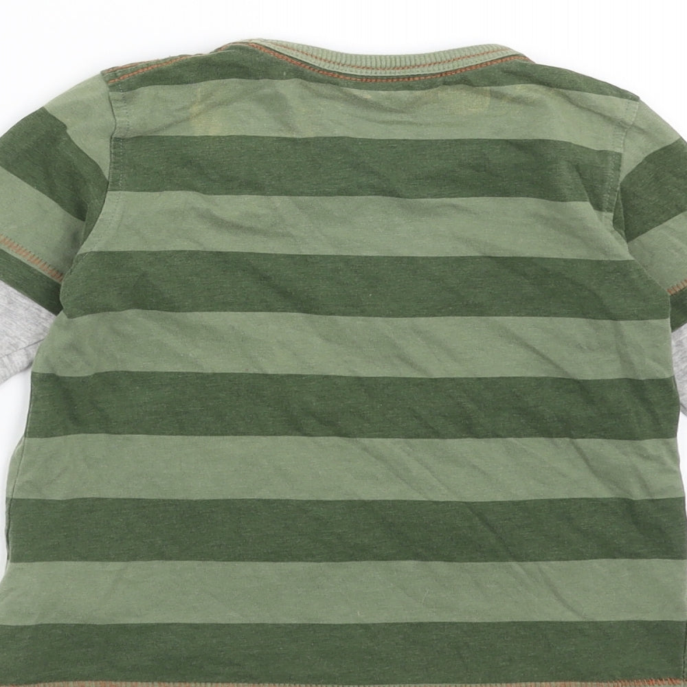 George Boys Green Striped  Basic T-Shirt Size 3-4 Years  - tractor, digger