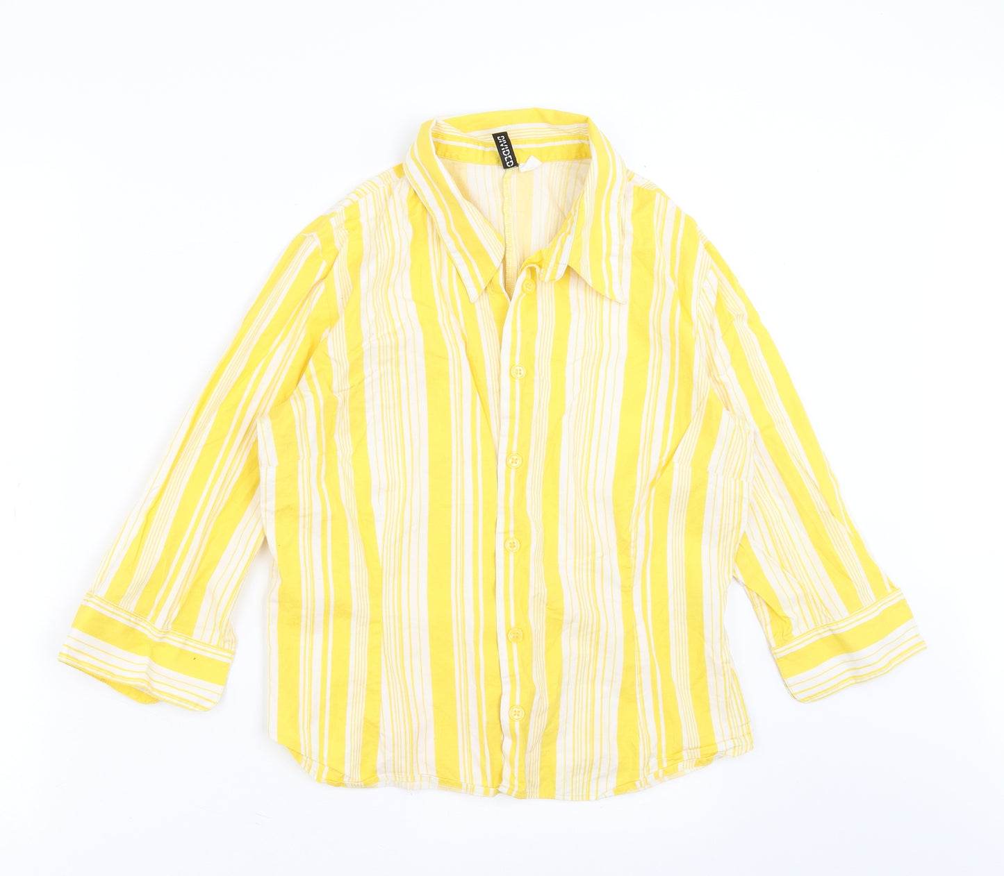 Divided by H&M Womens Yellow Striped  Basic Button-Up Size 16