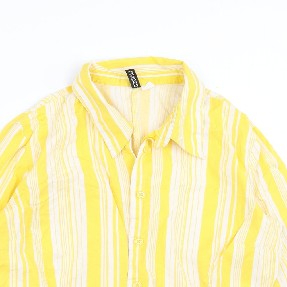Divided by H&M Womens Yellow Striped  Basic Button-Up Size 16