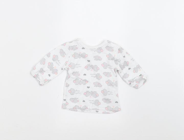 Ergee Girls White   Basic T-Shirt Size 0-3 Months  - Elephant Print