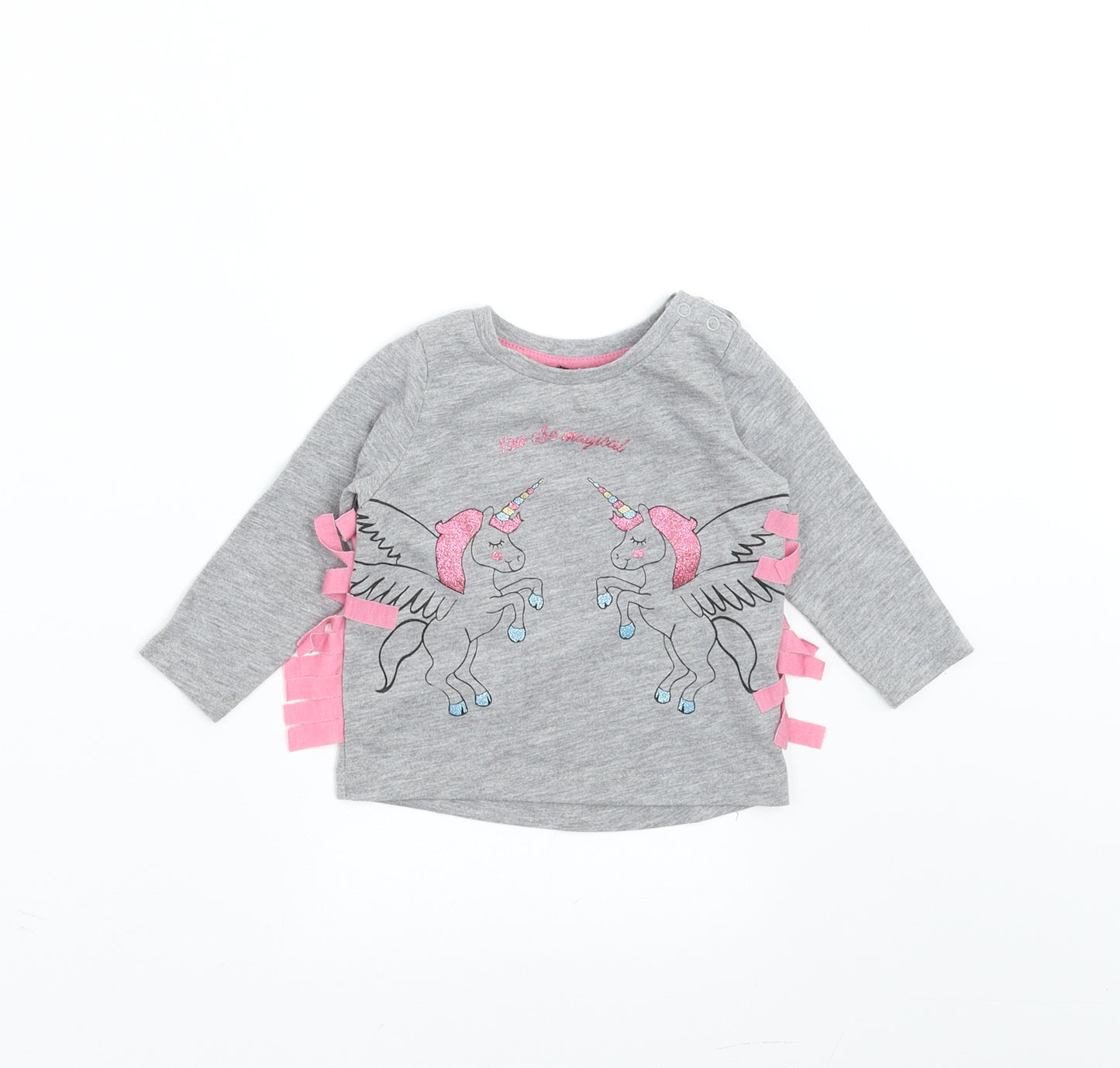 Primark Girls Grey   Basic T-Shirt Size 3-6 Months  - unicorn