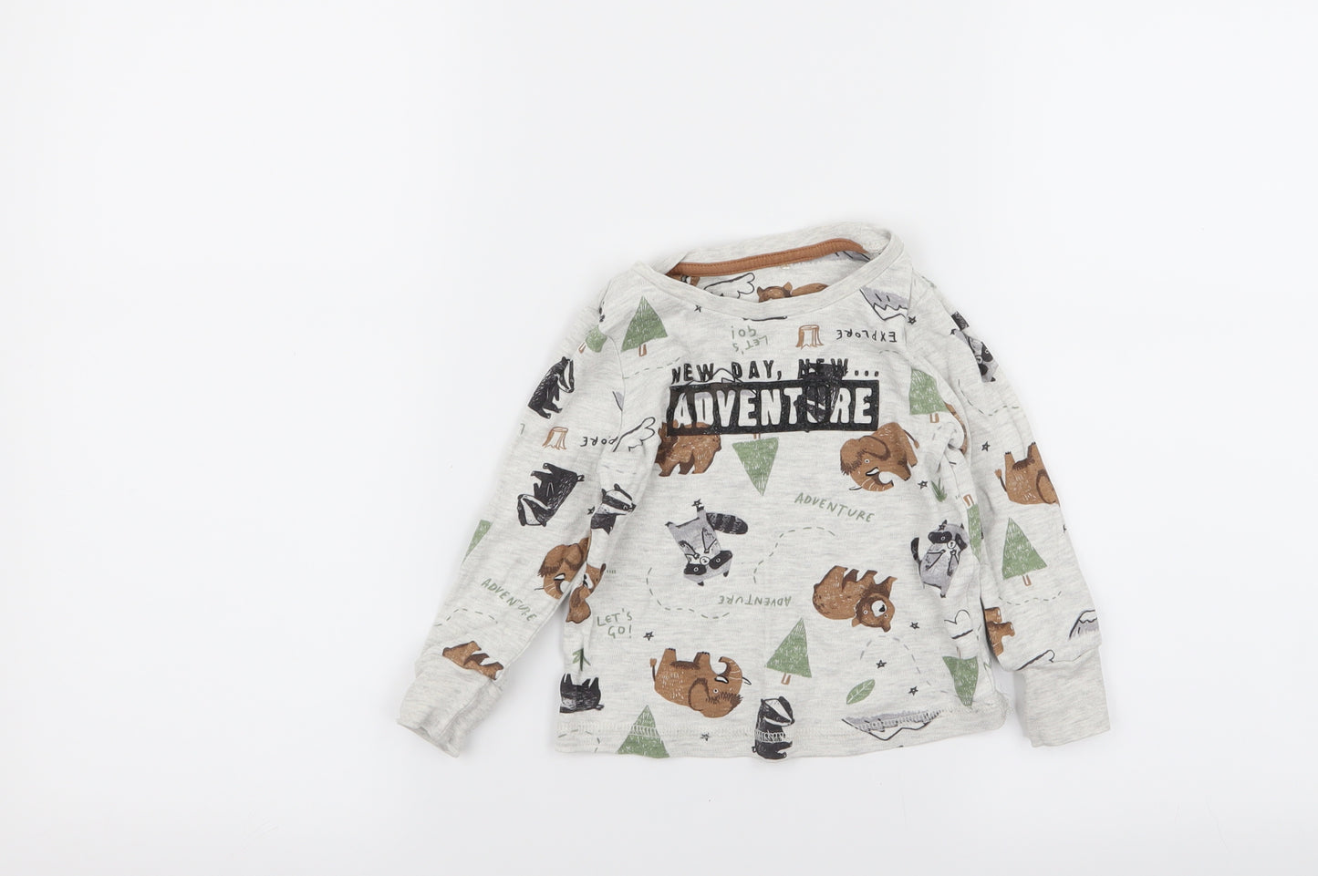 Asda George Boys Grey Animal Print  Basic T-Shirt Size 18-24 Months