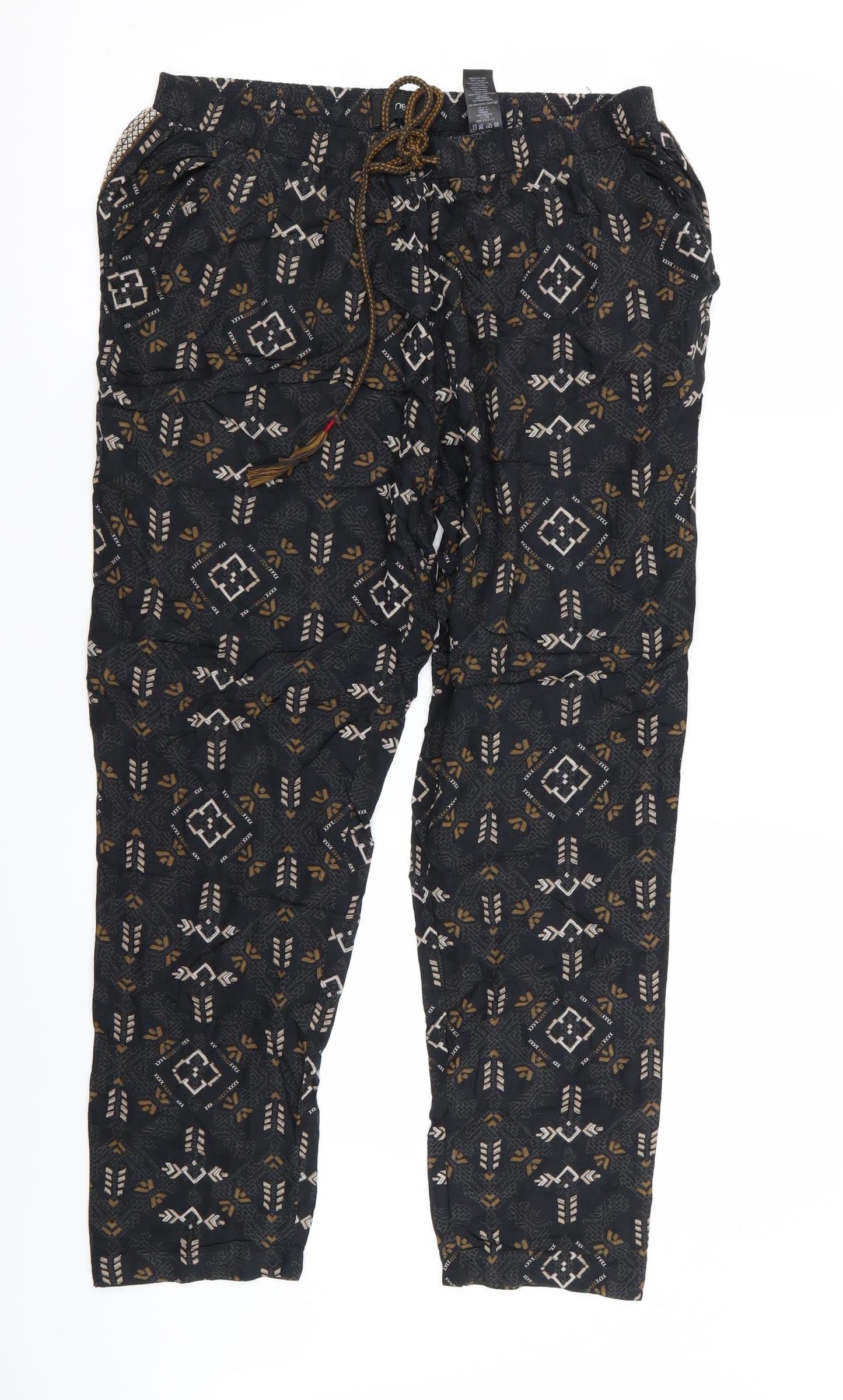 NEXT Womens Black Geometric  Jogger Trousers Size 10 L27 in - Stretch waistband