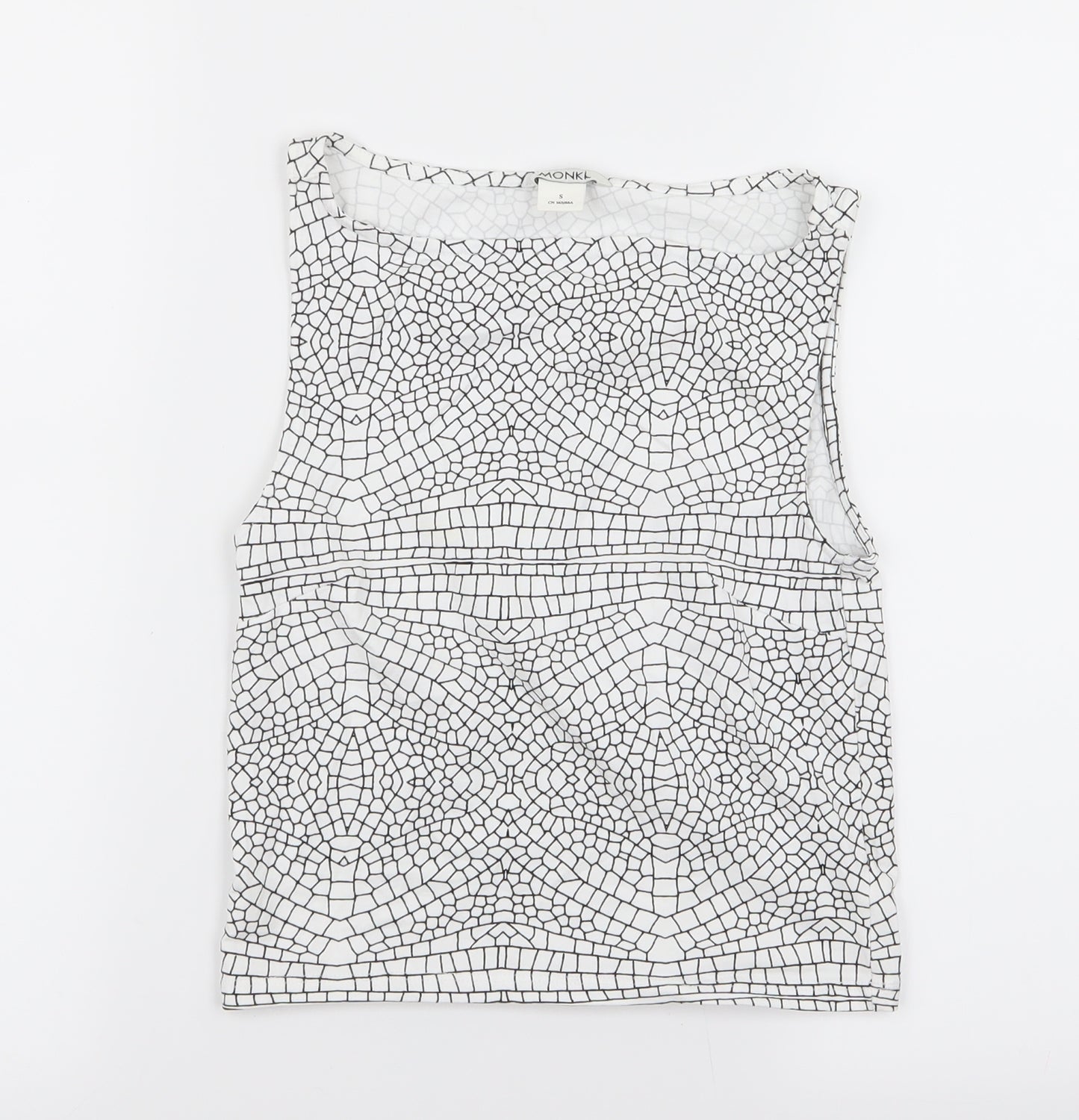 monkl Womens White Geometric  Basic Tank Size S