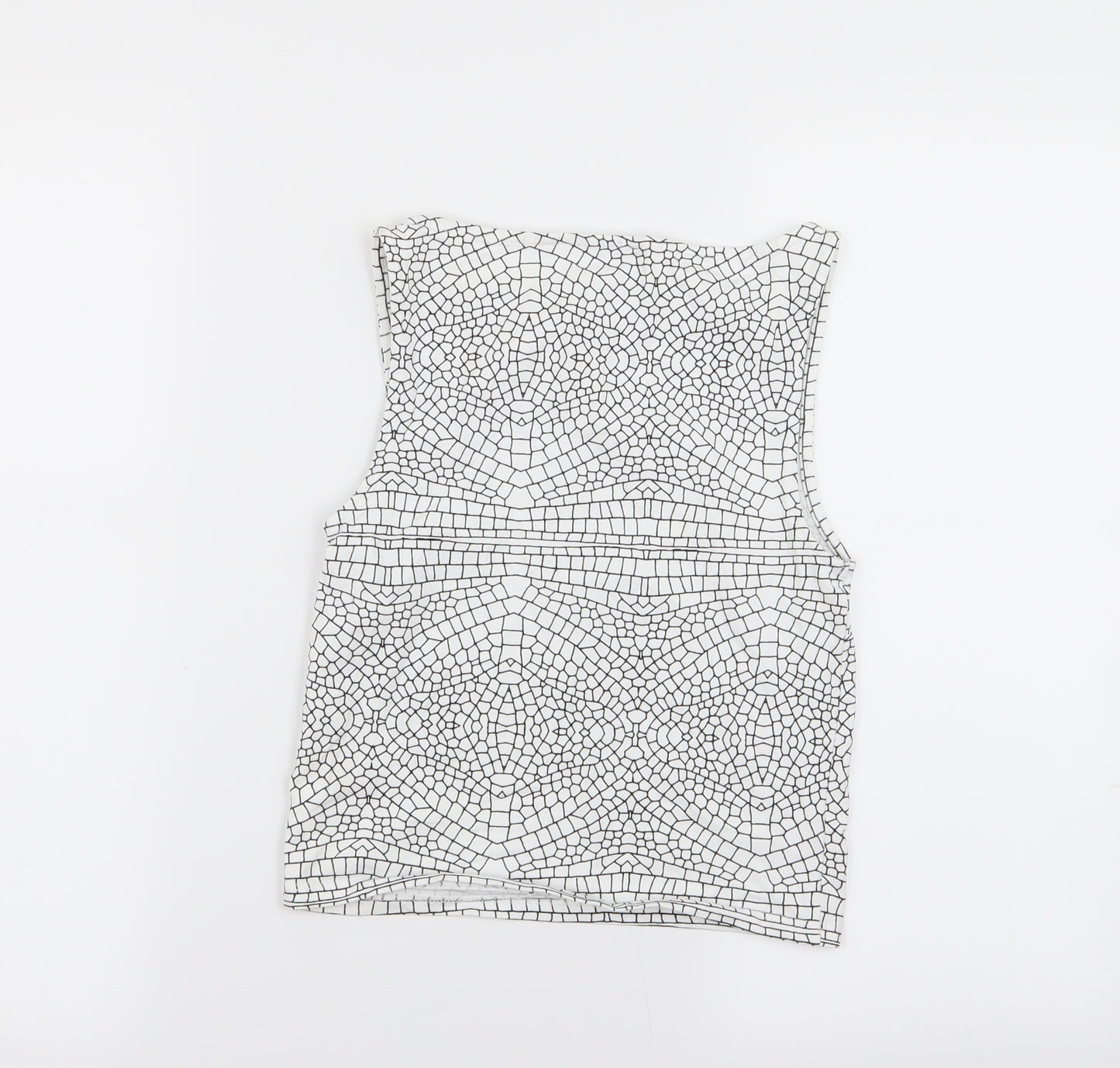 monkl Womens White Geometric  Basic Tank Size S