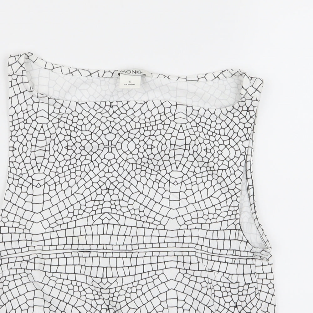 monkl Womens White Geometric  Basic Tank Size S