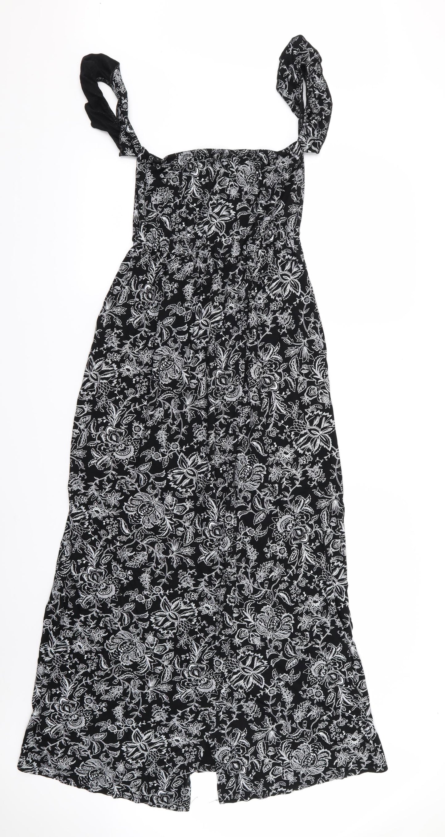 Boohoo Womens Black Floral  Fit & Flare  Size 10
