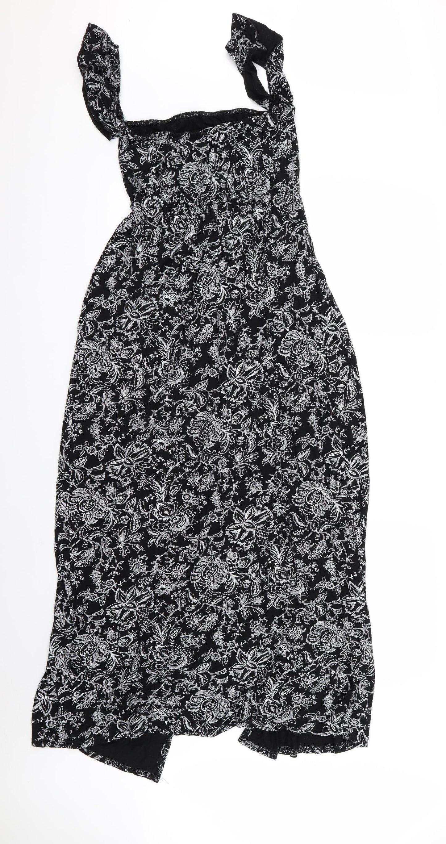 Boohoo Womens Black Floral  Fit & Flare  Size 10