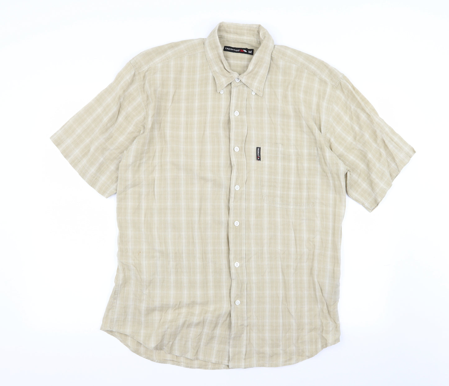 tresspass Mens Beige Check   Button-Up Size M