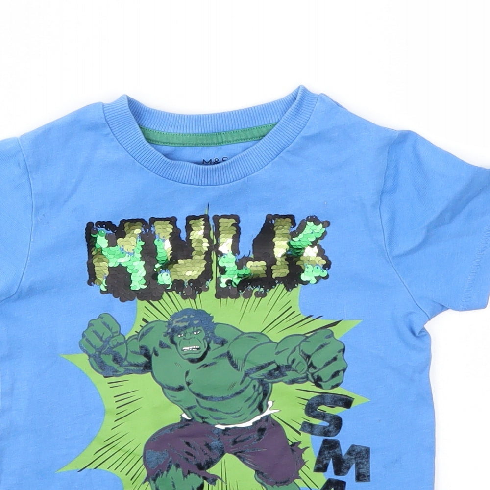 M&S Boys Blue Animal Print  Basic T-Shirt Size 2-3 Years