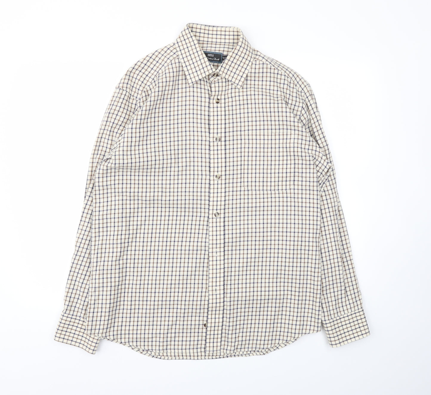 M&S Mens Brown Check   T-Shirt Size 15.5