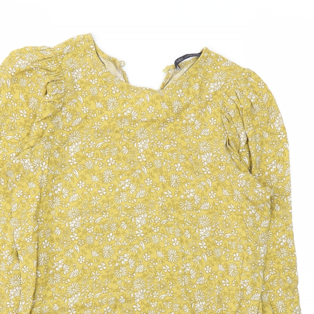 M&S Womens Yellow Floral  Basic T-Shirt Size 8