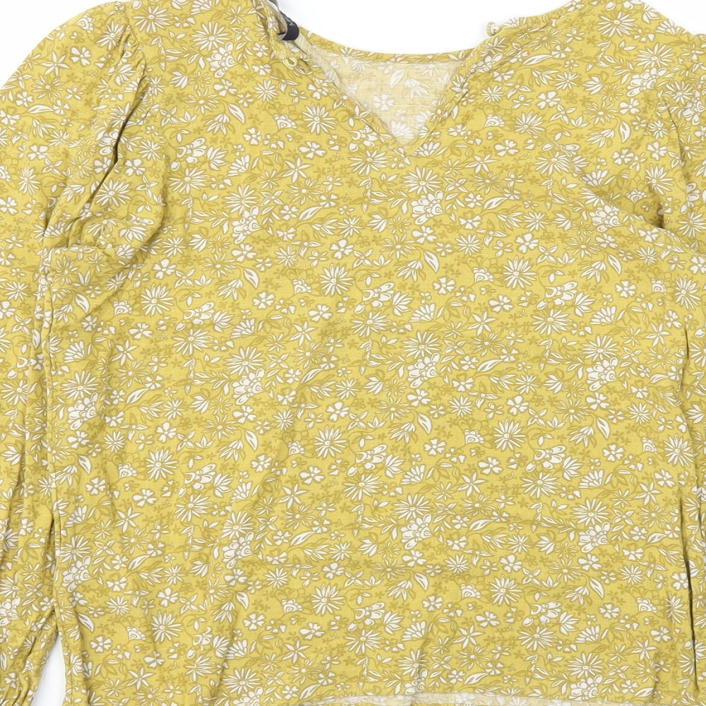 M&S Womens Yellow Floral  Basic T-Shirt Size 8