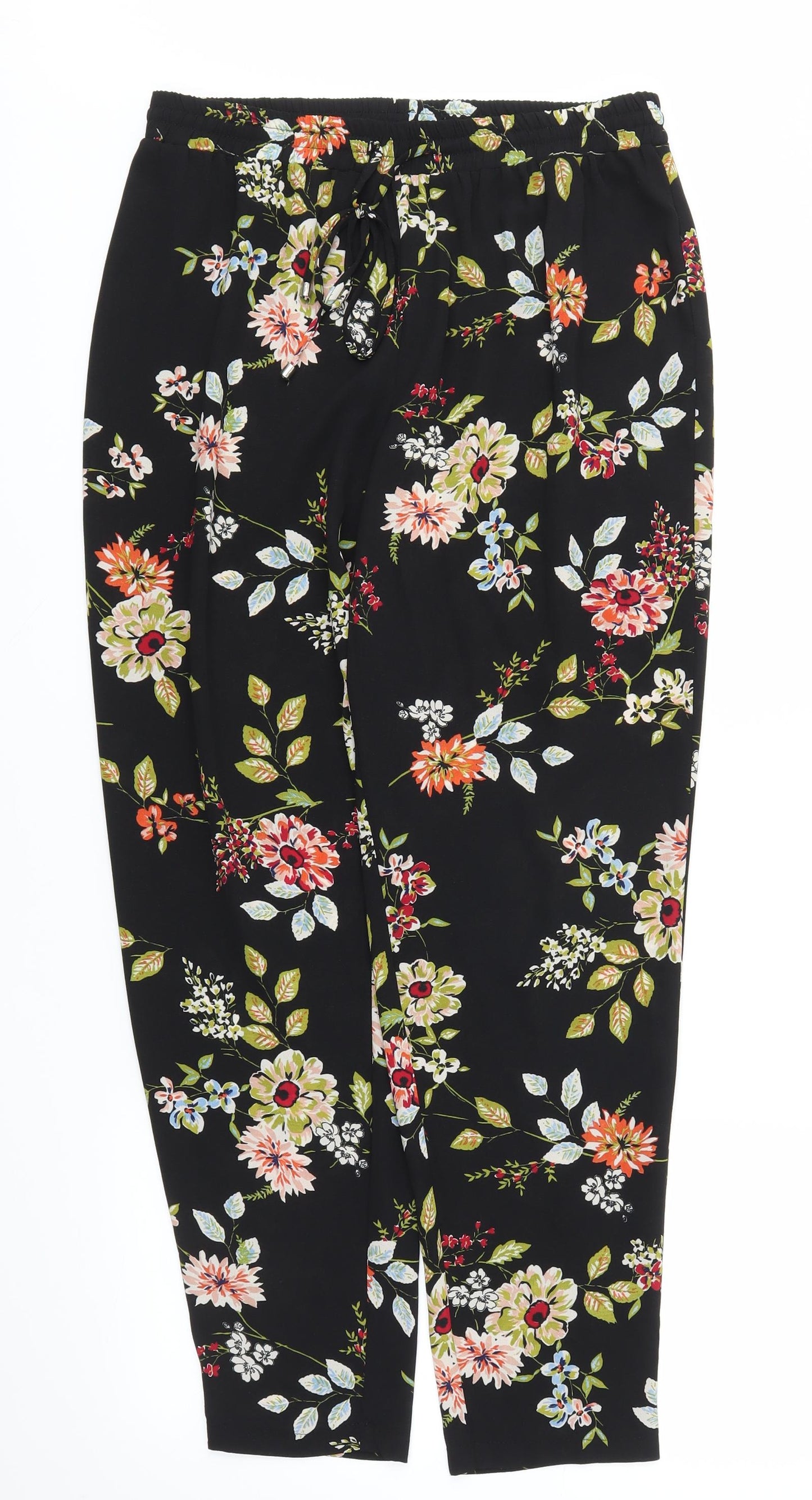 Papaya Womens Black Floral  Trousers  Size 12 L29 in - Stretch waistband