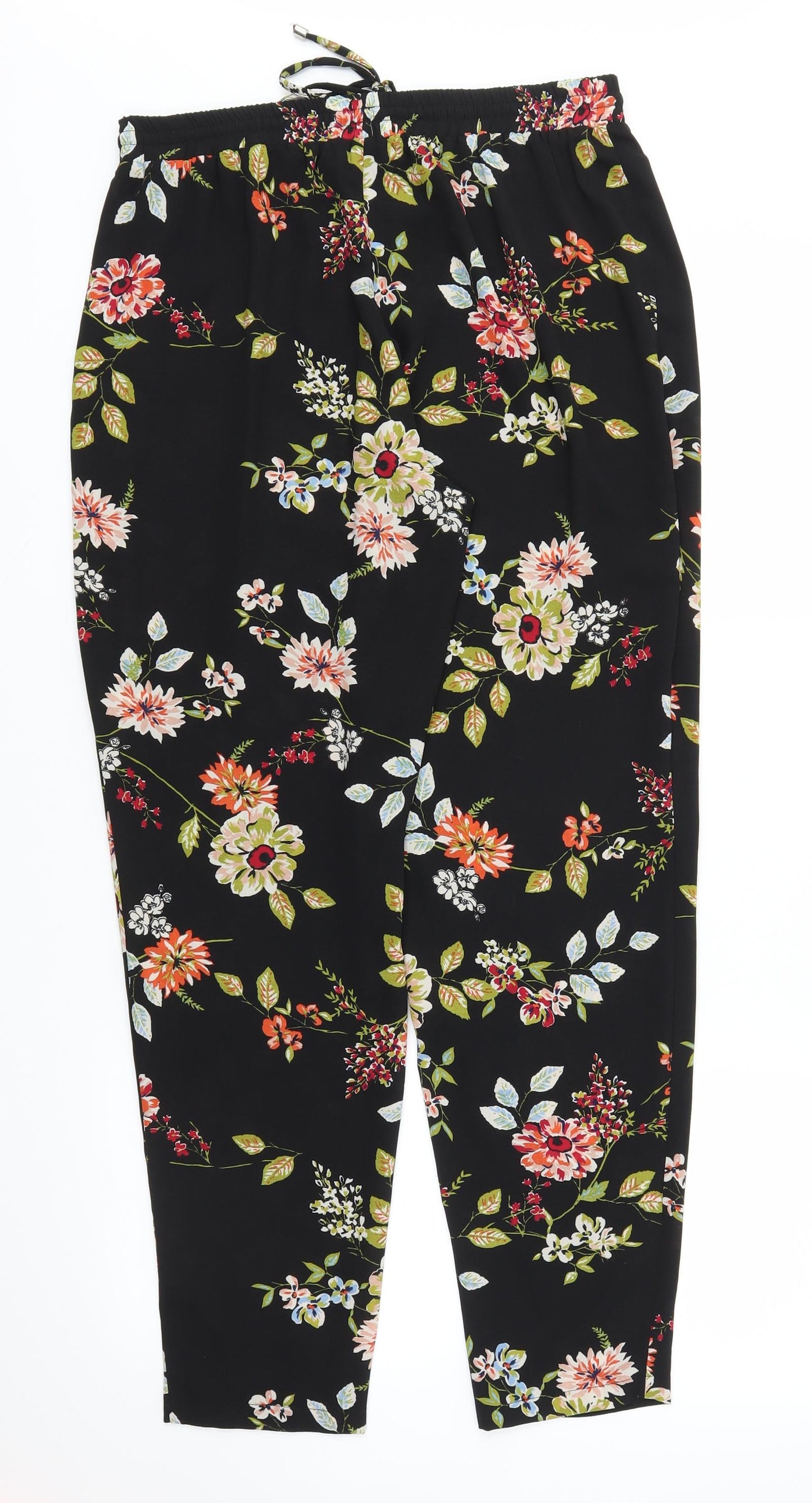 Papaya Womens Black Floral  Trousers  Size 12 L29 in - Stretch waistband
