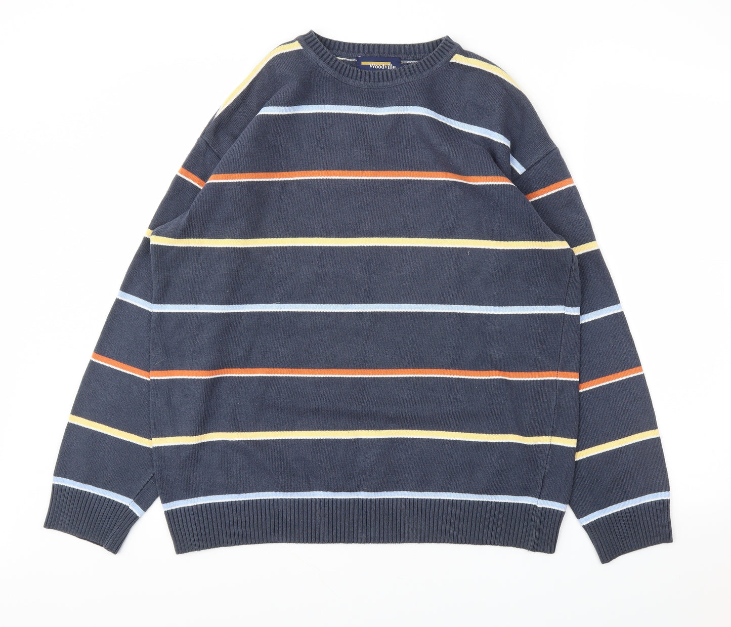 Woodville Mens Blue Striped  Pullover Sweatshirt Size L