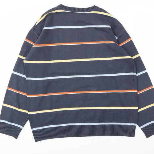 Woodville Mens Blue Striped  Pullover Sweatshirt Size L