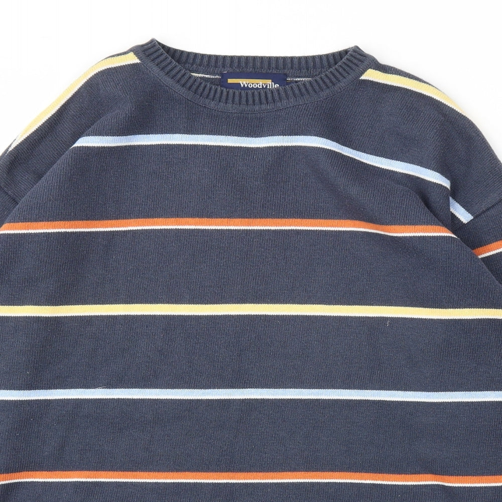 Woodville Mens Blue Striped  Pullover Sweatshirt Size L