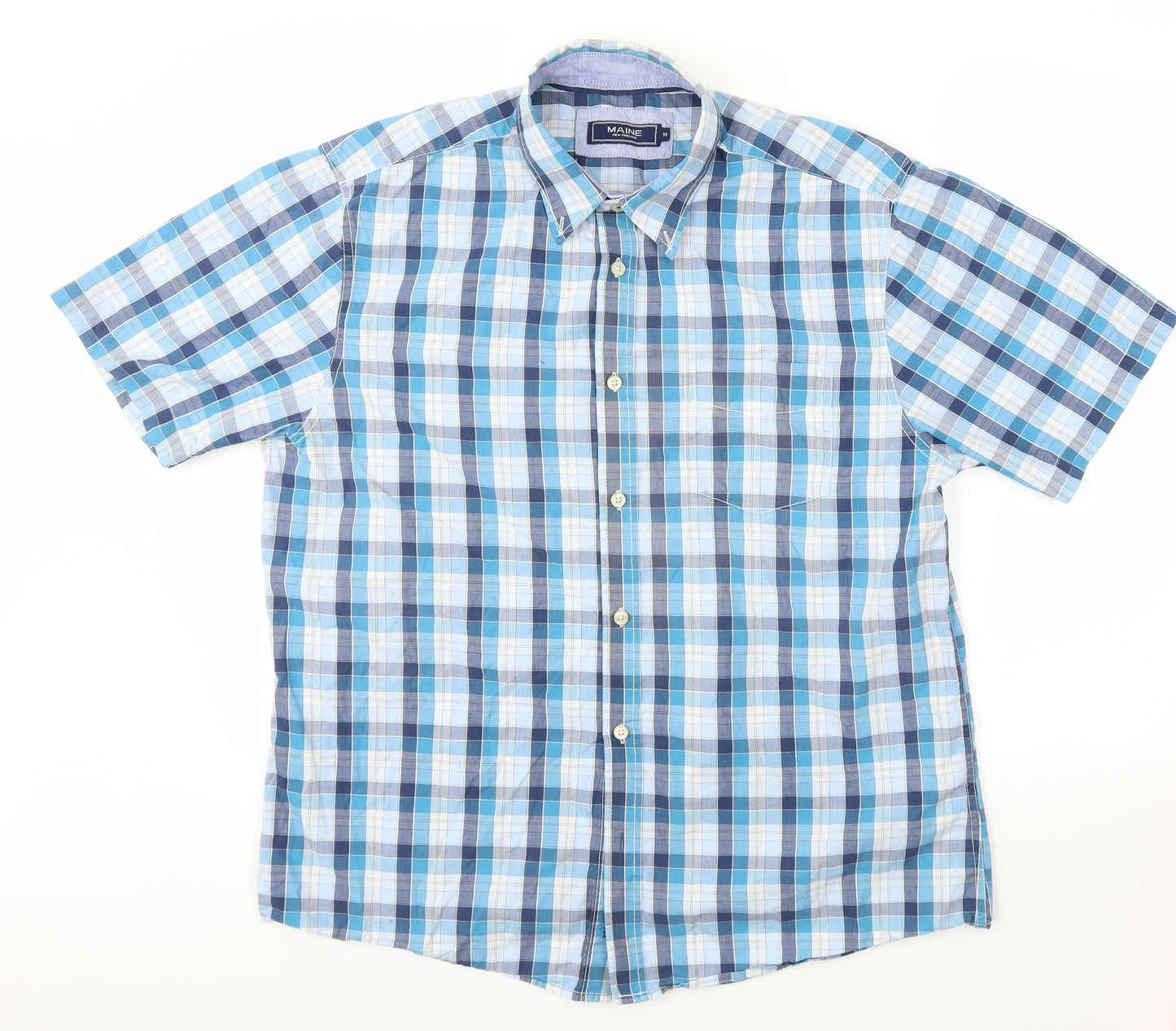 Maine Mens Blue Check   T-Shirt Size M