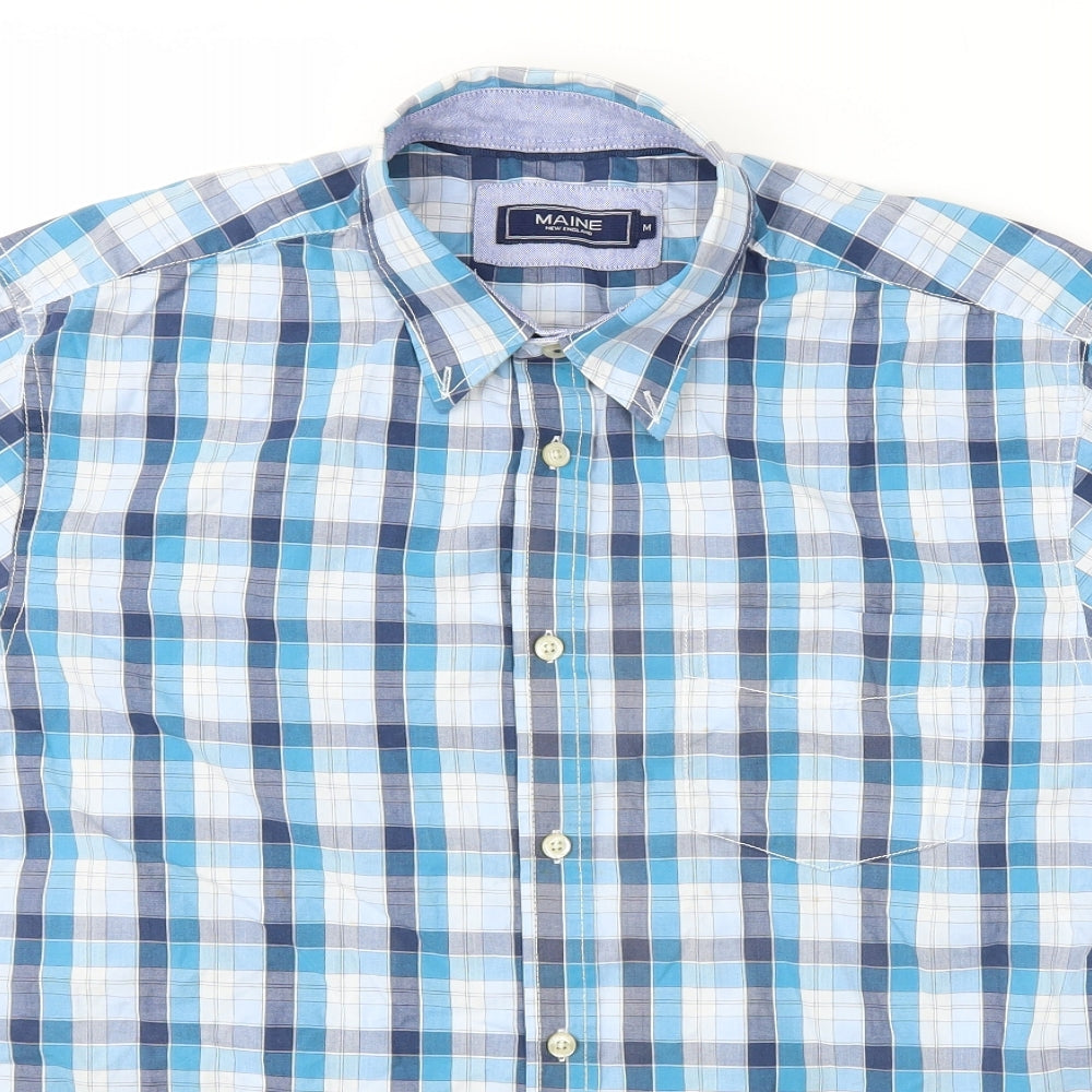 Maine Mens Blue Check   T-Shirt Size M