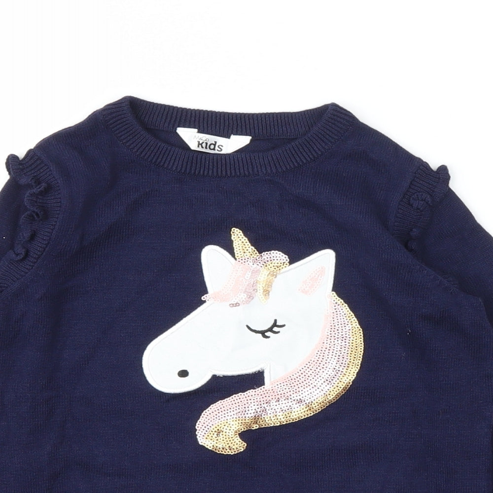 M&Co Girls Blue Animal Print  Pullover Sweatshirt Size 4-5 Years