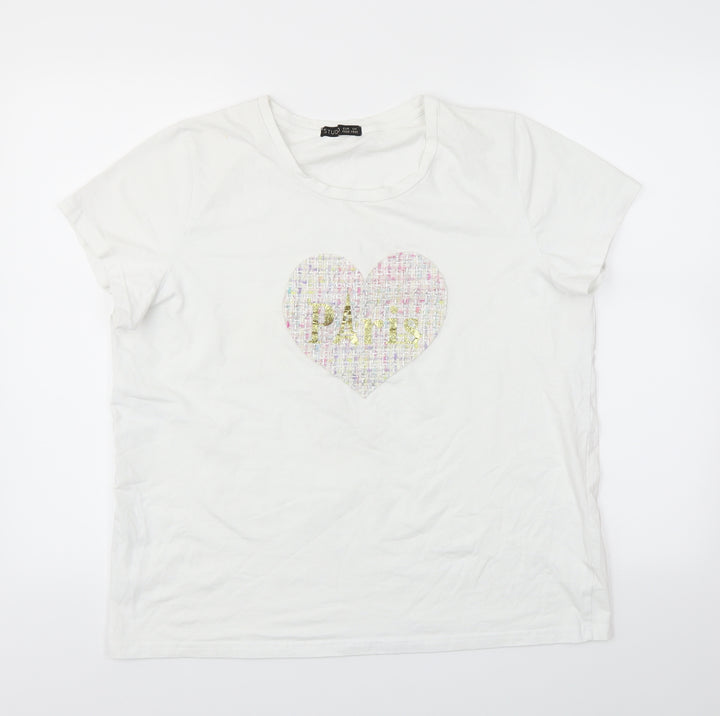 Studio Womens White Basic T-Shirt One Size