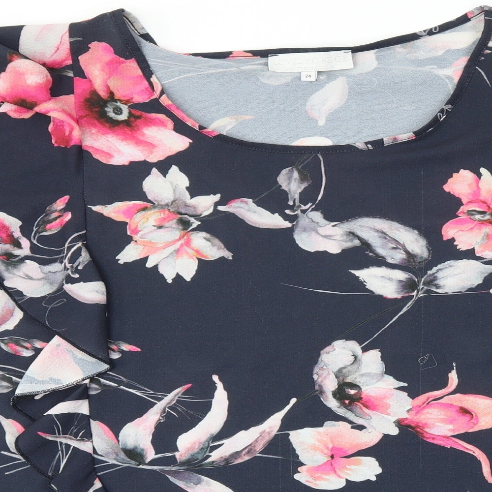 Lovedrobe Womens Blue Floral  Basic Blouse Size 24
